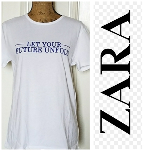 ZARA 'let your future unfold' graphic tee short sleeve white Med - Picture 2 of 6